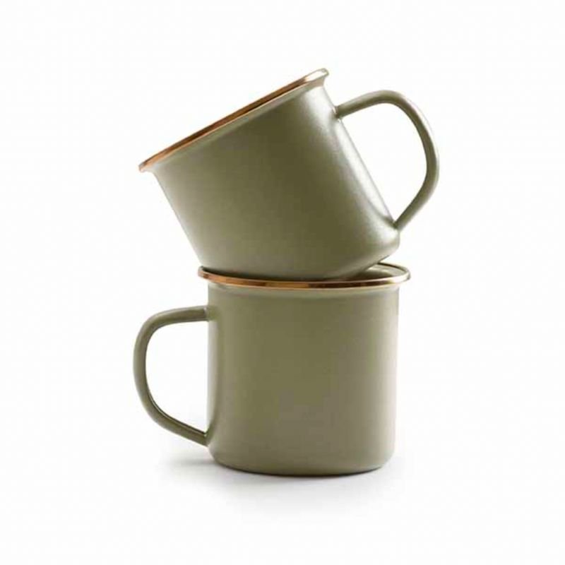 Barebones Enamel 2-Tone Mug Set - Olive Drab