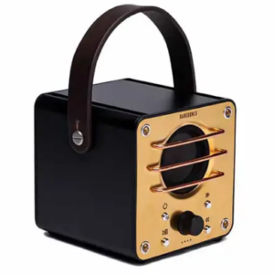 Barebones block tower speaker on angle with white background